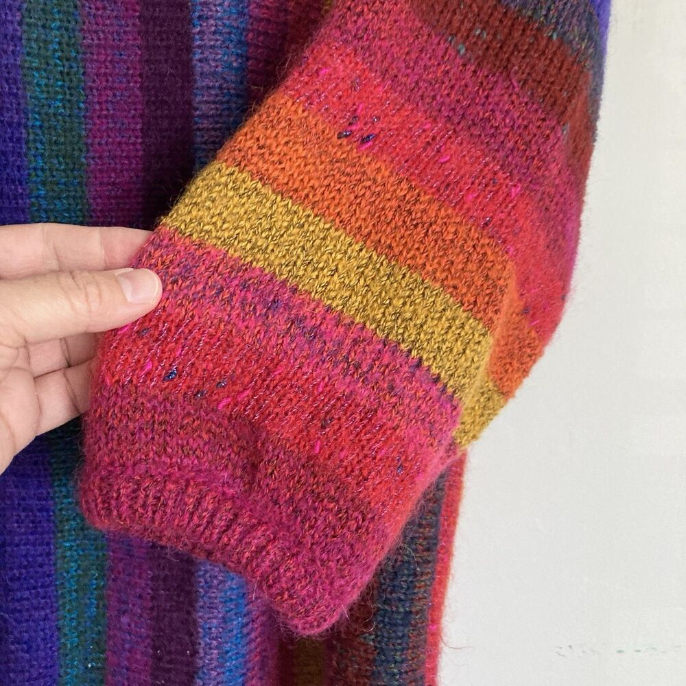Vintage Mariea Kim Turtleneck Sweater LARGE Colorful Tunic Boho Rainbow Brite - Picture 9 of 14